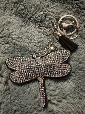 Crystal Dragonfly Keychain Charm - Black Tassel